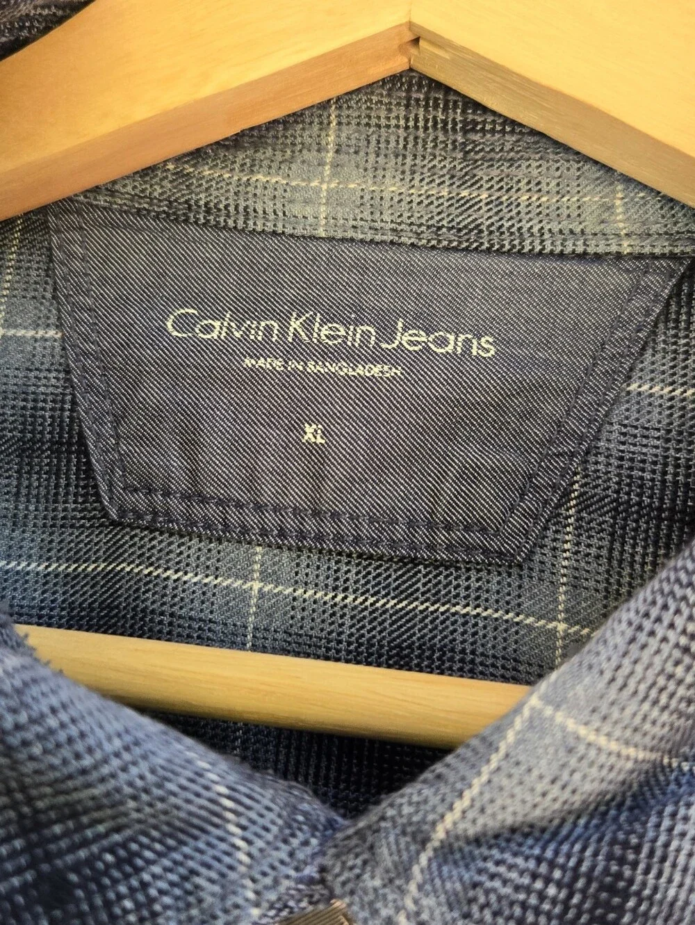 Calvin Klein Jeans Men's Navy and Black Plaid Button-Down Shirt
